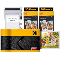 KODAK Mini 2 ERA 4PASS mobilusis nuotraukų spausdintuvas (5,3 x 8,6 cm) + 8 lapai + 60 lapų kasetė, geltonos spalvos