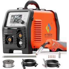HITBOX 145A 4-in-1 MIG suvirinimo aparatas - 230V suvirinimo aparatas be dujinės vielos su LED ekranu - MIG/ARC/Lift-TIG/Spool-Gun skaitmeninis inverteris - idealiai tinka angliniam plienui, geležiai ir nerūdijančiam plienui