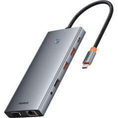 13in1 HUB adapteris PortalJoy Series USB-C HDMI DP VGA USB-A PD RJ45 SD TF AUX - pilkas