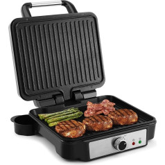 YASHE kontaktinis grilis, 4 riekelių Panini grilis su nepridegančia danga, 1800 W sumuštinių skrudintuvas su temperatūros reguliatoriumi, šviesos indikatoriumi, atsidaro 180 laipsnių kampu, nuimamas lašų padėklas, juodas