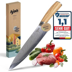 kjøk Premium virėjo peilis Ašmenų ilgis 20 cm Kietumas 58±2 HRC Ergonomiška alyvuogių medžio rankena Profesionalus virėjo peilis Virtuvės peilis Aukštos kokybės virtuvinis peilis Virėjo peilis Anglinis nerūdijantis plienas Ypač aštrus