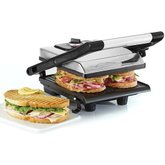 BELLA Panini presas, sumuštinių kepimo mašina ir elektrinis vidinis grilis su dvigubomis nesvylančiomis plokštėmis, reguliuojamo aukščio dangčiu ir išimamu trupinių padėklu, nerūdijantis plienas, 1400 W