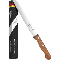 Nerūdijančio plieno 20 cm ilgio nerūdijančio plieno peilis su dantytais kraštais ir buko medžio rankena, 