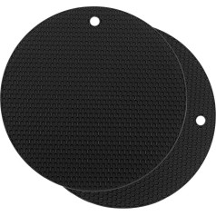 aprūpinimo žemėlapis Silikono Trivets 23,5 cm apvalios neslystančios šilumos izoliacijos virtuvės padėkliukai Valgomojo stalas Lankstus kilimėliai Juoda 2 pakuotė