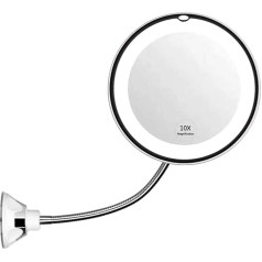 Apvalus kosmetinis veidrodis su siurbtuku, 10X makiažo veidrodis su LED šviesa, 360° pasukimas, lankstus 
