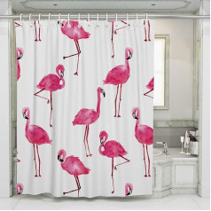 Flamingo dušo užuolaida, vonios užuolaida, skaitmeninės spaudos vonios užuolaida, pelėsiui atspari ir vandenį atstumianti dušo užuolaida su 12 dušo užuolaidų žiedų 180 x 180 cm (Flamingo)
