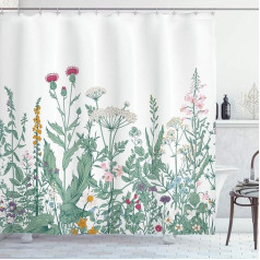 ABAKUHAUS Gėlių dušo užuolaida, Chervil Musk Mauve, audinys Audinys Vonios kambario dekoracijų rinkinys su kabliukais, 175 x 240 cm, įvairiaspalvis