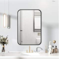 Schwarzer Rahmenspiegel 50 x 70 cm, großer Badezimmer-Wandspiegel, rechteckiger Badezimmer-Wandspiegel, hängender horizontaler/vertikaler Spiegel, Heimdekoration, Wandmontage, Schminkspiegel für