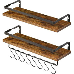 IBUYKE RF-TM008S 2 sieninių lentynų rinkinys, 42 x 15 x 8 cm, sieninės plaukiojančios lentynos, dekoratyvinės lentynos su rankšluosčių džiovintuvu, sieninis drabužių stovas knygoms, svetainei, virtuvei, vonios kambariui