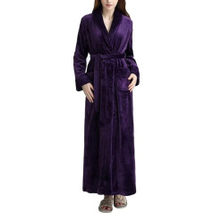 Moterų žiemos flanelinis chalatas vilnonis chalatas pilno ilgio Loungewear violetinė