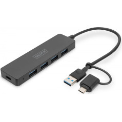 Centratorius usb 3.0 / 4 prievadų plonas USB a + adapteris usb-c 5gbps, maitinimo jungtis usb-c