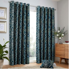 Curtina - Navy Blue Floral Woven Curtains W90 x L90 (229 x 229 cm) - Tamsiai mėlynos Eyelet užuolaidos - Tradicinės užuolaidos ir užuolaidos gyvenamajam kambariui ir miegamajam - Botanical