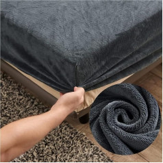 Velvet Fitted Sheet 140 x 200 cm Šiltas žiemos frotinis audinys Fitted Sheets, Highdi Microfleece Fleece Fleece Dark Grey Fitted Sheet 140 x 200 cm Box Spring Bed Sheet for High Mattress Base Height 25-30 cm