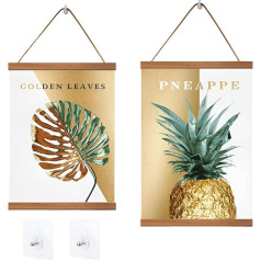 Magnetinis plakatų bėgelis, 31 cm ir 21 cm, medinis rėmelis su 2 kabliukais, magnetinis paveikslų rėmelis, plakatų kabliukai gali būti naudojami plakatams, meno kūriniams, paveikslams, nuotraukoms ir kt. kabinti (tikmedis)