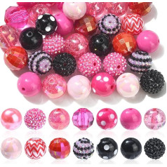 50 vienetų Valentino dienos temos karoliukai Akrilo apvalūs karoliukai 20 mm dervos rožės raudonos rožinės spalvos serijos tarpinių karoliukų rinkinys, skirtas 