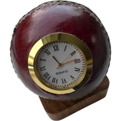Quarz-Cricketballuhr, einzigartiges sportliches Design, strapazierfähiges Leder und Messing, präzise Zeitmessung, dekoratives Herzstück, Rot, Einheitsgröße, Holz