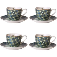 IMAGES D'ORIENT Andalusia Espresso rinkinys Žalias auksas 8 dalių rytietiško dizaino porceliano rinkinys su geometriniais raštais ir dovanų dėžute