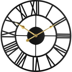 Didelis sieninis laikrodis gyvenamojo kambario apdailai - Sieninis laikrodis virtuvei - 40 cm didelis dekoratyvinis sieninis laikrodis - Metalinis sienų menas - Analoginis didelis laikrodis namams, virtuvei, biurui, sienų apdailai (juodas)