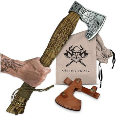 Vikingų kirvis 50 cm, rankų darbo su graviravimu ir odine apsauga, ideali viduramžių dekoracija, dovanos vyrams ir moterims, vikingų gerbėjų daiktas, LARP kirvis