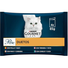 Gourmet Purina Perle Duets Fine Meat Šlapias kačių maistas 12 pakuočių po 4 maišelius 85g - 48
