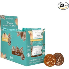 MABYEN Energy Balls Date Organic Pack of 20 | Datulės rutuliukai - sveiki užkandžiai be cukraus nėščiosioms ir maitinančioms krūtimi - baltyminiai batonėliai su džiovintais vaisiais - 13 x kakavos ir 7 x mango skonio
