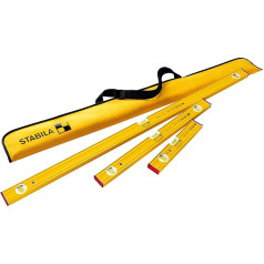 STABILA Pro Set 80 AS 4 dalių gulsčiukų rinkinys 120 cm, 60 cm, 30 cm, krepšys, sustiprintas aliuminio profilis, integruotas slydimo ribotuvas, pagamintas Vokietijoje, geltonos spalvos