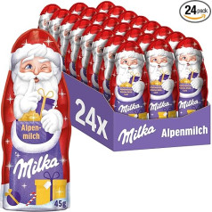 Milka Santa Alpine Milk 24 x 45 g I Šokoladinis Kalėdų Senelis Didelė pakuotė I Kalėdinis šokoladas, pagamintas iš 100 % Alpių pieno