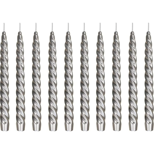 Ebersbacher Kerzenfabrik GmbH Renaissance Taper Candle Twisted Varnished Silver Pakuotė 10 vnt. Dydis apie 22 x 250 mm Individualiai folijoje