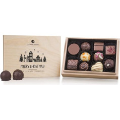 Xmas Premiere Mini - Šokoladas - 10 rankų darbo šokoladinių saldainių medinėje dėžutėje | Šokoladinės dovanos | Moterims | Vyrams | Dovanų idėjos | Kalėdos | Saldumynai | Vyras | Moteris | Suaugusieji