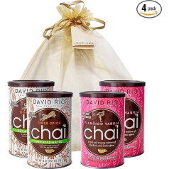 GUSTONE. David Rio dovanų rinkinys be kofeino Tiger Spice Decaf, Flamingo Vanilla Decaf, 4 x skardinės Chai Latte 1470 g
