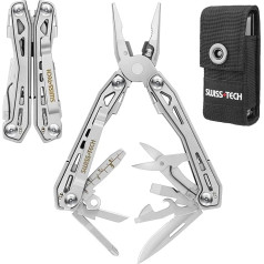 Swiss+Tech Multitool 16 in 1 daugiafunkcinės replės Nerūdijančio plieno sulankstomas daugiafunkcinis įrankis Daugiafunkcinės replės su peiliu Butelių atidarytuvas Diržo segtukas stovyklavimui Remontas su krepšiu