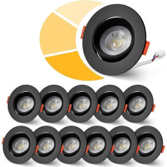 wowatt 12 LED įleidžiami taškiniai šviestuvai 230 V juoda 5 W LED taškiniai šviestuvai 3 lygių apšvietimas Neutrali balta 4000 K LED įleidžiami taškiniai šviestuvai Pasukami 480LM įleidžiami šviestuvai Plokščios skylės 68-80 mm lubų ta