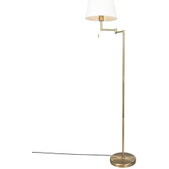 Qazqa - Country House I Vintage Classic Floor Lamp I Floor Lamp I Lamp I Lamp I Lamp I Lamp I Bronze with White Shade Adjustable - Ladas I Living Room I Bedroom - Steel Oblong - LED Suitable