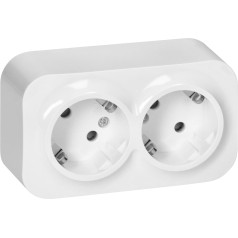 ToDo Dvigubas lizdas 2x2P+Z, 16A/230VAC, IP20, Schuko, baltas 10 vnt.