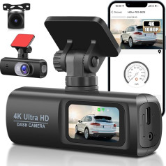 CAMECHO Mirror Dash Cam Automobilinė priekinė galinė 4K/1080P automobilio kamera su GPS WiFi, prietaisų skydelio kamera su 1,47 colio IPS ekranu, naktiniu matymu, 150° plačiu kampu, WDR, kilpos įrašymu, parkavimo režimu ir judesio aptikimu,