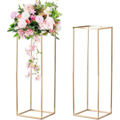 Sziqiqi Pack of 2 Wedding Centrepieces, Auksinės vazos, aukšti gėlių stovai, metalinės grindų vazos, kolona, geometriniai centriniai elementai, stendai Stačiakampio formos stovas vestuvėms, vakarėlių dekoracijos, 80 cm