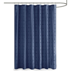 Miesto Habitat Brooklyn medvilnės audinio medvilnės dušo užuolaida Žakardas Pom mašina skalbiamas Shabby Chic Modern Home Bathroom Decor Bathtub Privacy Screen 70 x 72 colių Indigo Blue