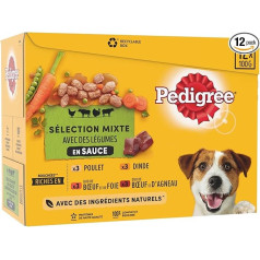 PEDIGREE Freshness paketėliai su padažu 4 rūšių - Šunims - 12x 100 g (x4)