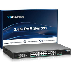 26 prievadų 2.5Gb nevaldomas PoE komutatorius su 24*2.5G Base-T PoE prievadais, 2*10G SFP+ Uplink, 802.3af/at (PoE+), 160Gbps komutavimo pajėgumas, GigaPlus 2.5G PoE komutatorius 2.5G NAS/PC, WiFi6 maršrutizatorius