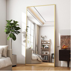 BEAUTYPEAK 180 x 76 cm minimalistinio rėmo stovintis veidrodis, tvirtas veidrodis per visą ilgį, laisvai pastatomas, lengvas veidrodis per visą ilgį, kabinamas ant sienos horizontaliai arba vertikaliai, skirtas miegamajam, aukso spalvos