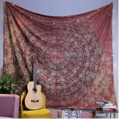 FURNISHFUL FINESSE gobelenas - estetiškas mandalos kabinimas ant sienos, Indijos hipių boho sienų dekoras, bohemiškas psichodelinis sienų menas, gyvenamasis kambarys, namų dekoras - oranžinis - 84 x 90 colių