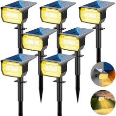LOTMOS Saulės prožektorius, skirtas naudoti lauke [7 vnt., 7 LED lemputės], 3 režimai IP67 vandeniui atsparūs saulės sodo žibintai, 3000 K, galima montuoti ant sienos, sodo saulės žibintai, skirti terasoms, tvoroms, takams, keliams, privažiavima