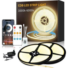 Yeewhale COB LED juostelė 3000 K šiltai balta, programėlės valdymas su nuotolinio valdymo pulteliu, 30 m, reguliuojamas apšvietimas, 24 V, lankstus COB LED juostelių rinkinys, ryški šviesa namų šventėms, skirta 