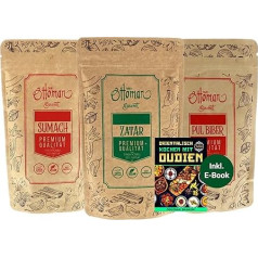 OUDIEN Osmanų prieskonių mišinys su Sumaku, Zataru ir Pul Beaver 3 x 200 g, rytietiški prieskoniai su elektronine knyga, kurioje pateikiama 20 skanių receptų