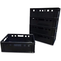 kanister-vertrieb® 5 E2 dėžių pakuotė 60 x 40 x 20 cm Mėsos dėžės laikymo dėžė Mėsininko dėžė Euro Box Juoda