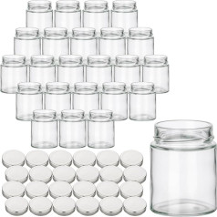 gouveo 24 konservavimo stiklainių rinkinys, 180 ml, klasikiniai, su užsukamu dangteliu, tušti stiklainiai konservavimui ir laikymui, maži stiklainiai uogienei, medui, namams (EGC180S)