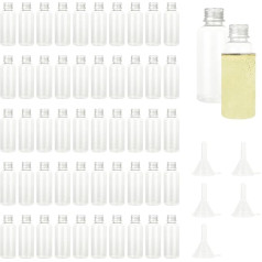 DAJAVE 50 vnt. mini alkoholio butelių daugkartinio naudojimo miniatiūriniai alkoholio buteliai Plastikiniai buteliai su dangteliais 60 ml mažų spiritinių butelių alkoholinių gėrimų buteliai su piltuvėliu kelionių vestuvėms