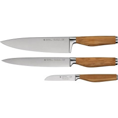 WMF Grand Wood peilių rinkinys 3 dalių peilis Medinė rankena Pagaminta Vokietijoje Alyvuogių medžio rankena Peilis Kaltas virtuvinis peilis Specialus peilis Plieno geležtė Pjovimo našumas Unikali rankena