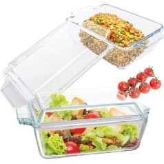SHUESS 2 mažų stačiakampių kepimo indų su dangteliais rinkinys Saugi orkaitėje kepimo forma 1 l viengubai lazanijai 23x14x8,5 cm Stiklinis orkaitės indas su dangčiu lazanijai su mėsa