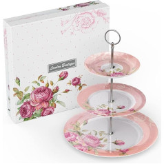 Londono boutique 3 pakopų torto stovas po popietės arbatos lėkštės kaulų Kinijos derliaus floros dovana jai (rožinė)